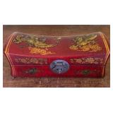 AKC054 - Vintage Chinese Red Lacquered Wood Pillow Box Dragon & Phoenix Motifs