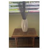 AKC058 - Vintage Bamboo/Rattan End Table & Geometric Ceramic Vase Decor