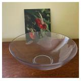 AKC078 - Large Vintage Glass Bowl With Anthurium Etching & Vintage Hand Colored Photo