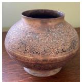 AKC082 - Antique Ornately Decorated Copper/Brass Vessel Stamped Made in British India