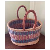 AKC100 - Ghanain Bolga Market Basket w/Leather Wrapped Handles