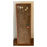 AKC105 - Wooden Framed Cork Bulletin Board w/Vintage Buttons