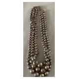 AKC118 - Vintage Graduated Multi-Strand Silver Hollow Beaded Necklace