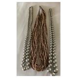 AKC120 - Multi-Strand Heishi Shell Necklace & Pair of Native American Style Silver Bead Necklaces
