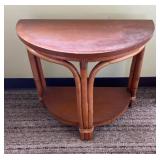 AKC135 - Vintage Half Round Rattan and Wood Side Table