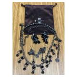 VBB156 Gunmetal & Mismatched Beads Costume Jewelry Necklace & Earrings Set