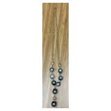VBB160 Station Necklace w/Multi-tonal Grey & Blue Pearls Strung on a Gold-tone Chain