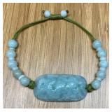 VBB168 Handwoven Bracelet w/Natural Jadeite Beads & Central Carved Charm