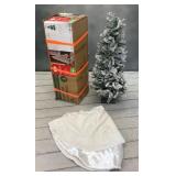 VBB187 Two Artificial Lighted Christmas Trees and a Tree Skirt