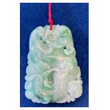 VBB502 Vintage Hand Carved Jadeite Jade Pendant Animal & Floral Motif 