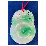 VBB503 Vintage Hand Carved Jadeite Jade Donut "Bi" Disc Pendant