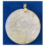VBB504 Large Vintage Botanical Carved Lavender? White? Jade Pendant with Gold-toned Bail