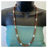 VBB511 Vintage-Style Brown & White Faux Pearl Beaded Elegant Long Strand Necklace