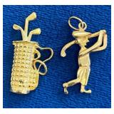 VBB529 Vintage 14k Yellow Gold Golfer & Golf Bag Charms