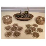 MCJ015 Curio Glass Floats, Two Sets Of Shell Coasters & Basket