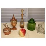 MCJ031 Vintage Jeanette Glass, L.E. Smith Canister, Milk Glass Apple & Venetian Glass