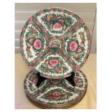 MCJ051 Five Chinese Porcelain Rose Medallion Dinner Plates 10.5”