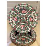 MCJ052 Five Chinese Porcelain Rose Medallion Dinner Plates 10.5”