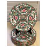MCJ053 Eight Chinese Porcelain Rose Medallion Dinner Plates 10.5”
