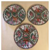 MCJ054 Set Of Three Chinese Porcelain Rose Medallion Dinner Plates 10.25”