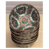 MCJ057 Seven Chinese Porcelain Rose Medallion Rice Soup Bowls