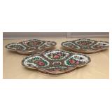 MCJ058 Three Chinese Porcelain Rose Medallion Footed Serving Plates