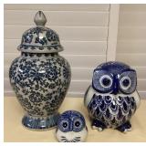 MCJ063 Blue & White Ceramic Ginger Jar & Owls