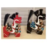 MCJ071 Pair Of Japanese Folk Art Yawata-Uma Wooden Horses
