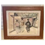 MCJ097 Framed Asian Themed Original Watercolor Painting By Fox #1
