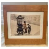 MCJ098 Framed Asian Themed Original Watercolor Painting By Fox #2