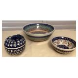 MCJ126 Polish Pottery Ceramic Bowls & Apple Baker