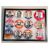 FHM007 - Vintage US Presidential Campaign Buttons Collection – Framed Set of Nixon, LBJ, Ike & More
