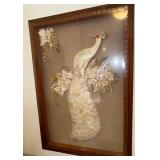 FHM026 - Vintage White Seashell Wall Art Of A Peacock 