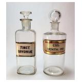 FHM031 - Pair of Antique Glass Apothecary Bottles with Original Labels and Stoppers