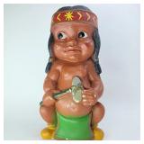 FHM033 - Charming Native American Indian Chalkware Bank Figurine Duquesne 1920s -1940s