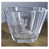 FHM040 - Striking Vintage Swedish Art Deco Crystal Vase / Etched Kneeling Woman / Engraved Signature