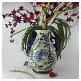 FHM043 - Large Vintage Seymour Mann Fine Porcelain China Blue Floral Vase / Large 13" Double Handle