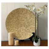 FHM057 - 4-Piece Decor Bundle - Capiz Shell Platter, White Orchid, Pillar Candles 