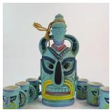FHM080 - Fantastic Vintage Quon-Quon Japan Tiki Ceramic Decanter & 6 Mug Set - Full 7 Piece Barware