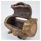 FHM081 - Excellent Unique Vintage Rustic Hand-Carved Log Wood Chest / Trinket Box 