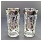 FHM085 - Kimiko Knight Shield Silver-Tone Highball Tumbler Glasses Mid-Century 
