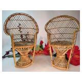 FHM086 - Pair of Vintage Miniature Rattan Peacock Chairs – Boho Wicker Décor / Plant Stands