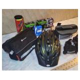 FHM089 - 2 Bicycle Bags, 5 Inner Ttubes, 1 Can Tennis Balls, 1 Bell Bicycle Helmet and Razor Rollers