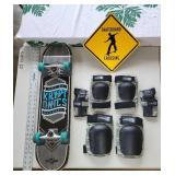 FHM096 - Skateboarding Lot 1 - Skateboard, Protective Gear and Metal Wall Art