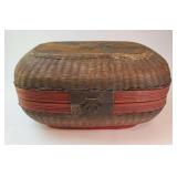 FHM139 - Chinese Lacquered Bamboo & Rattan Basket - Hand Woven and Painted Floral Design