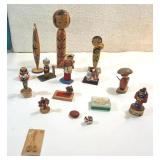 FHM146 - Lot of Old Japanese Wooden/Fabric Figurines & Dolls Kokeshi Dolls