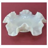 FHM208 - Fenton White Hobnail Milk Glass Candy Dish Ruffled Edge Bowl 6" VTG 