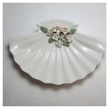 FHM214 - Elegant Porcelain Fan / Shell Dish with Applied Flowers - Mid-Century Style