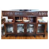 FHM259 - Large Wood Buffet / Sideboard - Tropical Asian-Inspired Design - Textured Glass Doors