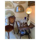 Antique Parlor Table and Victorian Chair covered in Velvet